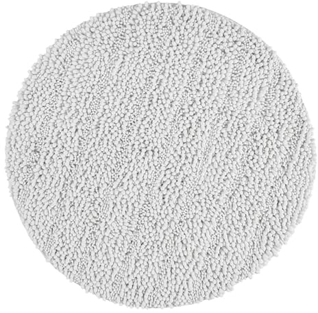Wecon Home Benno getufteter Badteppich, 80 cm rund, weiß | weicher Hochflor Chenille Badteppich, rutschfest, maschinenwaschbar, warm & gemutlich
