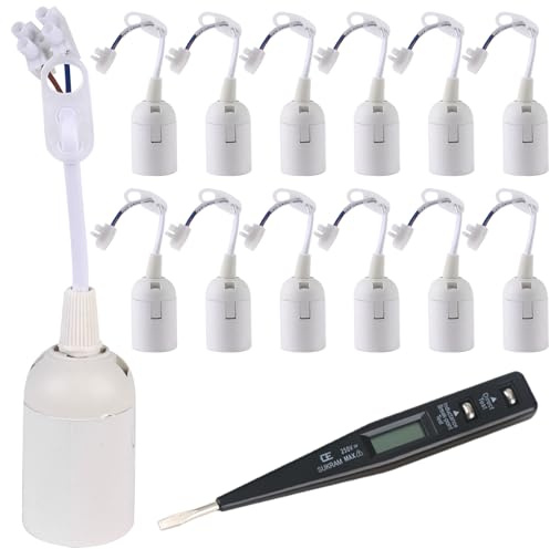 12 Stück E27 Renovierungsfassung, Lampenfassung mit Kabel und Spannungsprüfer, Renovierfassung, Ersatzfassung Baulampenfassung, Einfache Installation Baufassung E27 für Renovierung und Beleuchtung