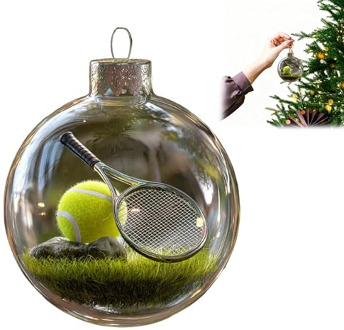 Hängende 3D Sportbälle Sportglas Weihnachtsbaumschmuck Weihnachtskugeln Kristallglas-Ornament-Set für Bäume, Kranze, Kaminsims (Tennis)