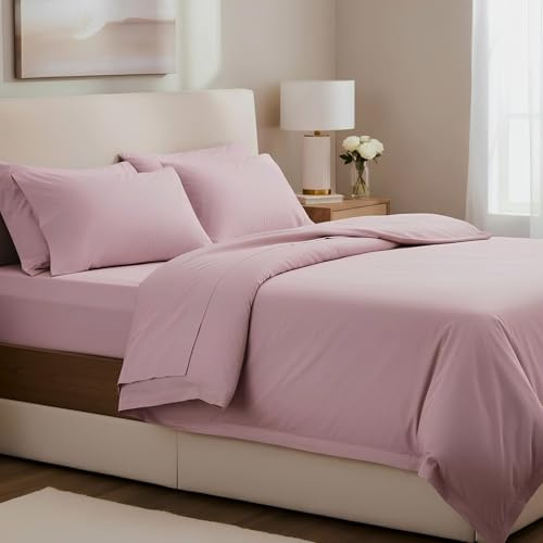 Bifulco x Rebecca Home Completo Copripiumino Matrimoniale in Percalle 100% Cotone – Set 4 Pezzi con Sacco, Sotto con Angoli e 2 Federe (Rosa antico)