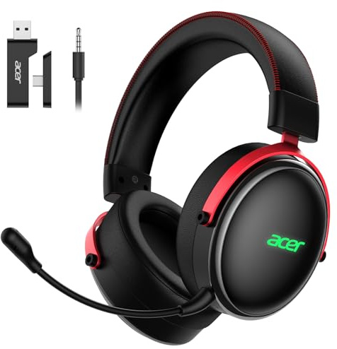 acer 2.4GHz Wireless Gaming Headsets for PS5, PS4, PC, Switch, Bluetooth Gaming Headset with Mic, Stereo Sound, 40+Hr Battery, 50mm Drivers - Black
