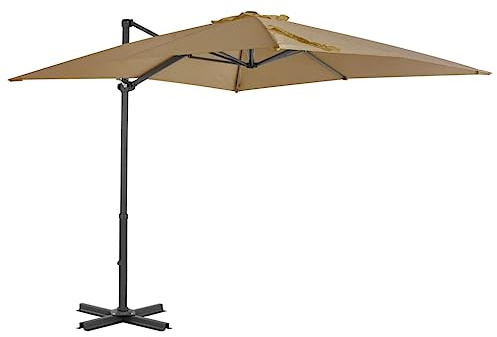 Ampelschirm 250x250cm Taupe, Aluminium-Mast, neigbar, 360° drehbar, Kurbel, UV-Schutz, Terrassen-Sonnenschutz, rechteckiger Sonnenschirm, Markise für draußen, Sonnensegel