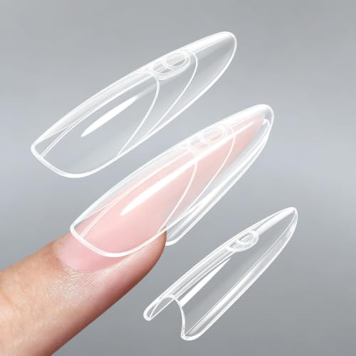 NGOKPYD Sandwich Dual Nail Forms, Tips Für Gelnägel, 240 Stück transparente Nagelverlängerung Verlängerung Nagel Gel Formen Set für Polygel Extension Nagelkunst Salon(Almond Round)