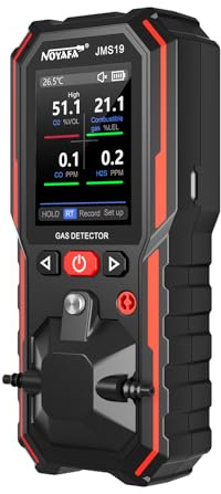 NOYAFA 4 in 1 Gas Detector, H2S CO LEL O2 Gas Leak Monitor | Explosion-Proof, Audible & Visual Alarms, 15H Battery Life, Industrial & Commercial Use, Portable Gas Sniffer