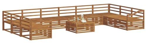 vidaXL Sofagarnituren 11 pcs Natur Massivholz Akazie, Garten-Sofa, Robustes Outdoor-Sofa für die Terrasse, lässige Lounge, bequemes Wohngefühl