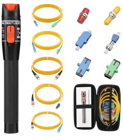 WSOLDMA Glasfaser Werkzeug mit Glasfaser Tester 10KM 10mW LWL Tester | Glasfaser Werkzeug mit FC-Stecker auf LC-Buchse-Adapter, APC/SC, UPC auf FC/LC/SC/ST, Glasfaserkabel 3.00mm Simplex SM