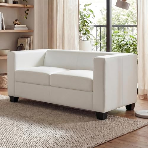 Mendler Divano sofa 2 posti lounge moderno elegante serie Lille M65 75x137x70cm - ecopelle bianco
