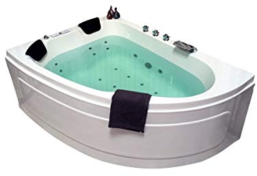 Whirlpool Badewanne Titan – Made in Germany – Eckmontage Links (180x130 cm) – 25 Massagedüsen, Heizung, Ozon Desinfektion, LED Farblichttherapie & Radio – wahlweise mit Armaturen