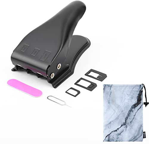 Cosmos Universal-SIM-Kartenschneider, 3-in-1-Standard-SIM/Micro-SIM/Nano-SIM-Kartenschneider mit Adaptern und Auswurfstift für Smartphone, Handy, mit 1 Aufbewahrungstasche mit Marmormuster