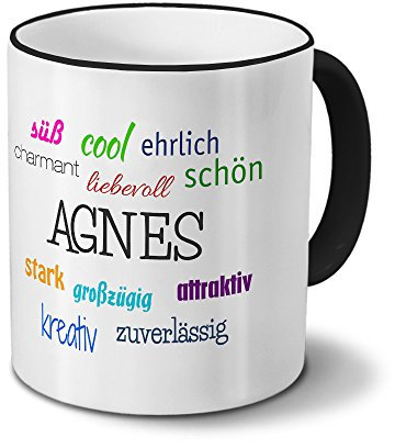printplanet Tasse mit Namen Agnes - Positive Eigenschaften von Agnes - Namenstasse, Kaffeebecher, Mug, Becher, Kaffeetasse - Farbe Schwarz
