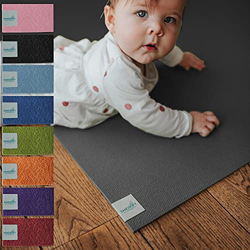 Sanosoft® Krabbelmatte Made in Germany, Öko-Tex Anti-Rutsch Krabbelunterlage - 120cm X 140cm Grau