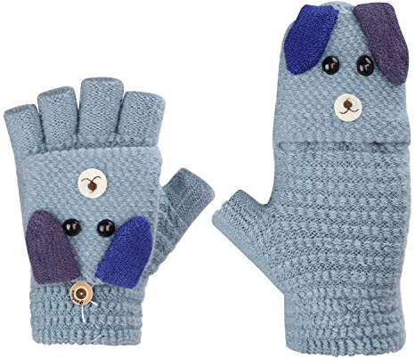 Kinder Halbfinger Handschuhe Fingerlose Fäustlinge Mädchen Winter Cartoon Fingerhandschuhe Strickhandschuhe Thermohandschuhe mit Klappe