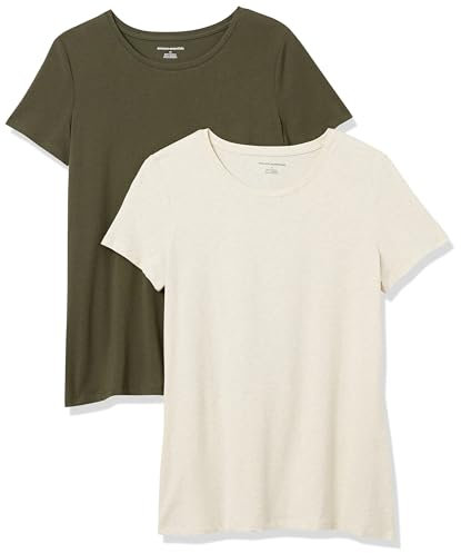 Amazon Essentials Women's Regular-Fit Short-Sleeve Crewneck T-Shirt, Pack of 2, Oatmeal Heather/Olive, XL