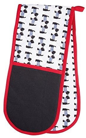 KitchenCraft 1% Cotton 'Westie' Dog-Themed Double Oven Gloves, 86 x 18 cm (34 x 7) - Black / Red