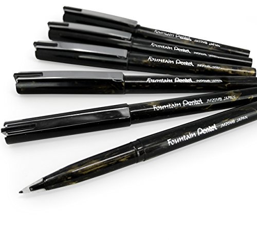 Pentel Disposable Fountain Pen – JM20 – Marbleized Gold and Black Barrel – Black Ink – Pack of 6