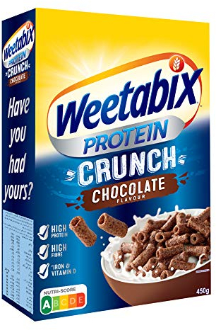 Weetabix Protein Crunch Schoko Frühstückscerealien 8 x 450 g – Vollkornfrühstück aus Großbritannien – Gesunde Cerealien mit viel Eiweiß und Ballaststoffen – Nutri-Score A