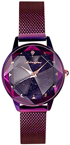 rorios Damen Uhren Leuchtenden Sternenklarer Himmel Damenuhr Armbanduhr Analog Quarz Ultradünne Edelstahl Mesh Mode Women Watches