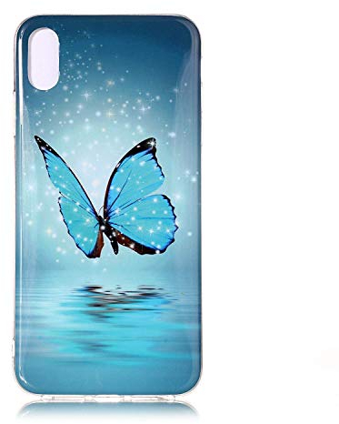 DasKAn Lumineux Schutzhülle für iPhone XR (6,1 Zoll), fluoreszierend, leuchtet im Dunkeln, Bunte Motive, ultradünn, weich, stoßfest, Gummi, TPU, Schutzhülle für Telefon hinten, Schmetterling, Blau