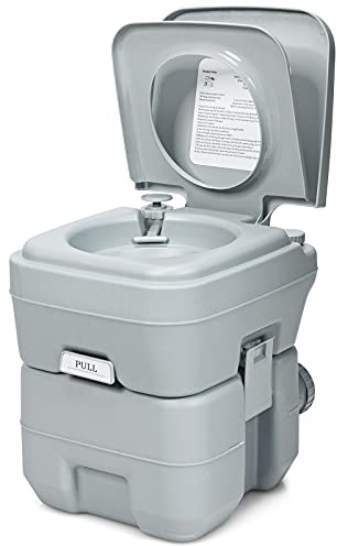 COSTWAY 20L Toilette Portatile con Serbatoio d'Acqua Rimovibile a Maniglia, WC Chimico da Esterno per Campeggio, Water Portatile per Adulti e Anziani, Supporto Carico 150kg, 36 x 42 x 43 cm (Grigio)