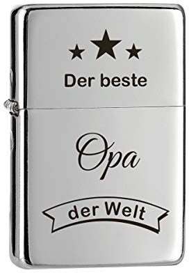 polar-effekt Sturmfeuerzeug mit Gravur Chrom Optik | Der Beste Opa der Welt | Benzinfeuerzeug mit Geschenk Etui - Feuerzeug als Geburtstagsgeschenk, Vatertag