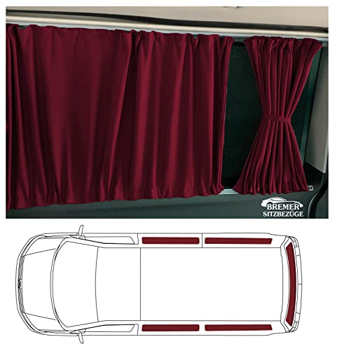 BREMER SITZBEZÜGE Maß Gardinen Vorhänge Sonnenschutz kompatibel mit VW T5 T6 T6.1 Transporter Caravelle Langer Radstand mit Heckklappe in Weinrot Camping Zubehör Wohnmobil Zubehör Camper Gardinen 718