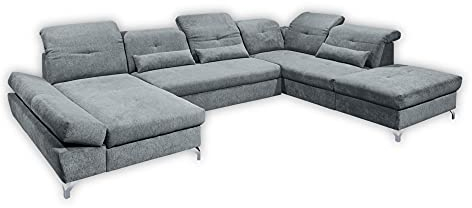 Stella Trading MELFI Wohnlandschaft in U-Form, Stoffbezug Anthrazit - Ausziehbares Sofa mit Schlaffunktion & Bettkasten - 350 x 73 (96) x 245 cm (B/H/T)