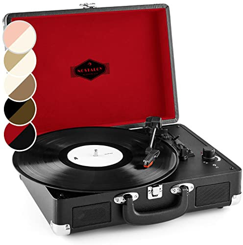 AUNA Peggy Sue - Tocadiscos de Vinilo, Reproductor de vinilos, accionamiento por Correa, Altavoces estéreo, Puerto USB, reproducción y digitalización, Control de Volumen, Salida de línea, Negro