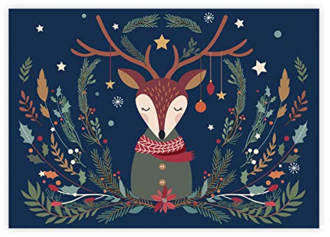16x Nostalgische Weihnachtskarte mit Hirsch und Tannen grün ohne Text • Klappkarten Set mit Umschläge zum Weihnachts-Fest, Neujahr für Familie, Freunde, Kollegen aus der Firma