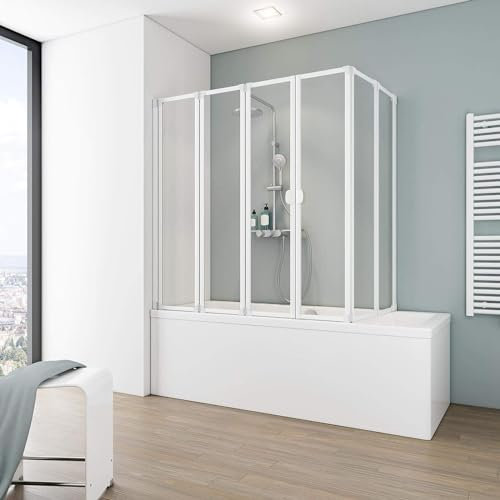 Ihr Wunschmaß, Schulte Duschabtrennung faltbar für Badewanne, einfacher Aufbau, 3 mm Sicherheitsglas Klar hell, alpinweiß, langlebig, D170099 04 50