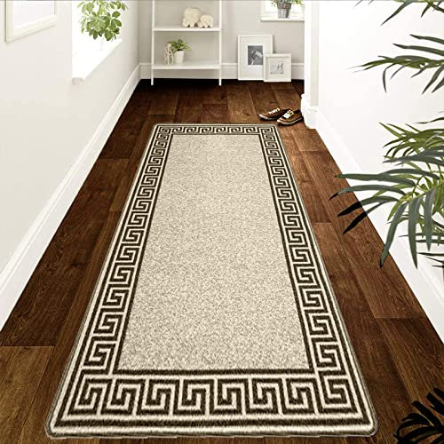 renoazul® Hallway Runner Rug - Non Slip Carpet Runner for Kitchen, Hall and Entrance - Washable Anti Fatigue Mat 66 x 220 cm - Greeky - Beige and Brown Rug