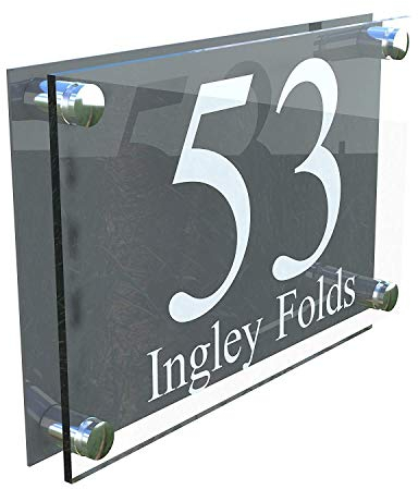 W-L Hausnummernschild Moderne Stahl und Aluminium Hausnummer Plexiglas Plexiglas Hauswand Plaque Schachttür der Wohnung Landung Einfache Installation (Color : Black)