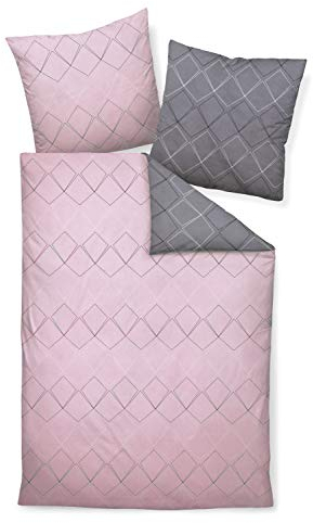 Davos Janine Fein-Biber Bettwäsche-Set 2tlg grau rosa 2 teilige Wende 155x220cm & Kissen 80x80cm Nordic nordisch Style