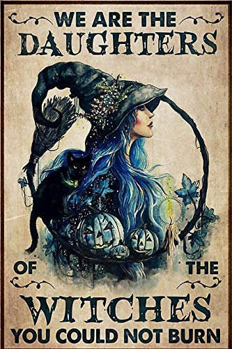 We are The Daughter of The Witch Cat Halloween Metal Tin Poster Indoor & Outdoor Home Bar Coffee Kitchen Wall Decor Halloween Painting Metal Plate 8x12 inch