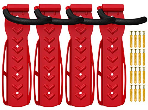 4 x WELLGRO Wand Fahrradhalter - Stahl Fahrrad Wandhalterung - Fahrrad Haken - Fahrradständer - Ständer - Farbe wählbar, Farbe:Rot