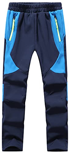 BenBoy Kinder Softshellhose Gefüttert Skihose Thermohose Wasserdicht Winter Schneehose Jungen Mädchen Wanderhose Outdoorhose,KZ0008-Blue-2XL/152-158