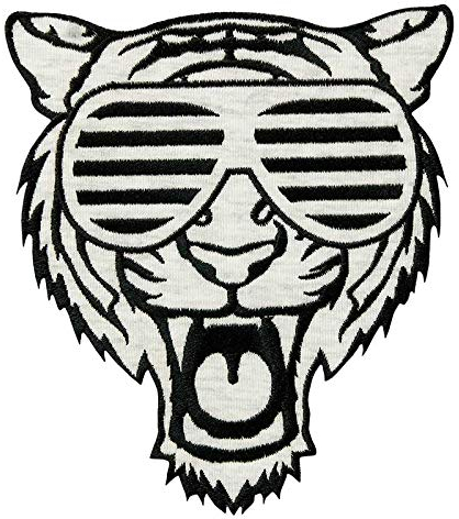 Mono Quick MQ 20102 Tiger mit Brille Bügelbild, Patch, große Applikation, schwarz weiß