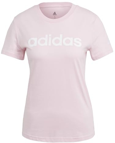 adidas Damen Essentials Slim Logo Tee, Clear Pink/White, S