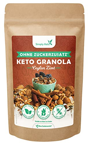 Simply Keto Knusper Granola Zimt - Lower Carb* Müsli-Alternative ohne Zuckerzusatz - 250g Leckeres Keto Granola für ein perfektes Frühstück - Paleo & Vegan - Soja, Laktose- & Glutenfrei - 250g