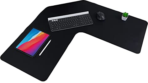 Con-Tact Brand XL Eck-Schreibtischunterlage, wasserdicht, rutschfest, PU-Leder, großer Eck-Computer-Arbeitsplatzschutz, Mauspad, Gaming-Pad, 91,4 x 40,9 cm, L-Form, doppelseitig (schwarz)