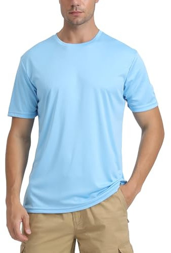 TACVASEN Beach T-Shirt for Men Sun Protection Tops Short Sleeve Swimming Shirts Quick Dry Surfing T Shirt Rash Guard Diving Tops Blue,L