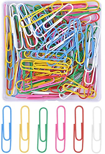 AvoDovA 50mm Bunte Büroklammern, 100 Stück Metall Büroklammer Set, Büroklammern mit Vinyl beschichtet, Rostfreie Büroklammern, Groß Büroklammern für Dateien Papiere Schule Bürobedarf
