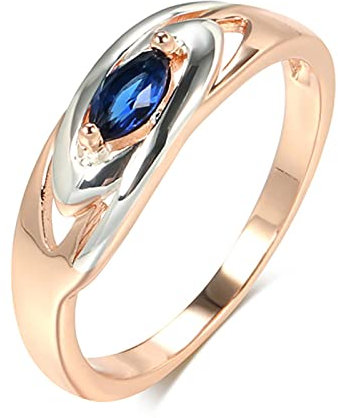 Luxus Blauer Stein Ring 585 Roségold Gemischtes Weißgold Frauen Breite Ringe Trendy Natürlicher Zirkon Hochzeitsschmuck