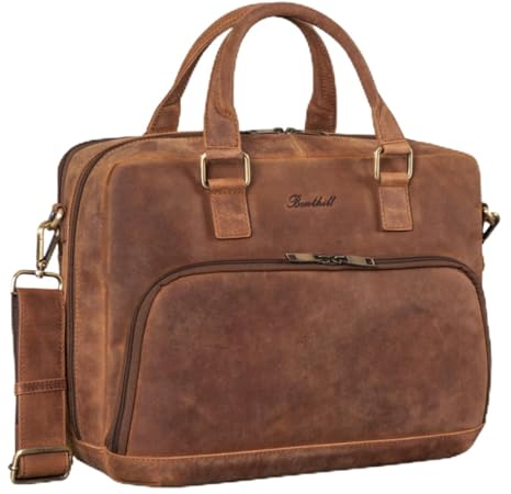 Benthill Aktentasche Leder Laptoptasche - Ledertasche für Herren und Damen Gross - Umhängetasche aus echtem Leder - Große Schultertasche für Laptop, Farbe:Brown - Tan (H)