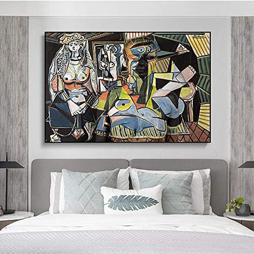 XIANGPEIFBH Famous Painting Women Posters of Algiers by Pablo Picasso Painting Canvas Painting Wall Art for Living Room Decoracion 20x32cm Inner Frame