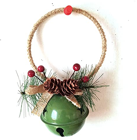 EESLL 3 Stück Weihnachtsglocken, rustikale Metallglocke, Türhänger, Weihnachtsbaumschmuck, Weihnachtsparty-Dekoration, Hängeornamente mit Tannenzapfen, roten Beeren und Schleife.