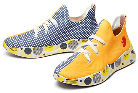 UIN Grey & Yellow Damen Painted Sneaker Laufschuhe Slip On Schuhe Outdoor Schuhe Atmungsaktiv Leichtgewicht Sportschuhe Gestrickt(41)