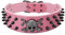haoyueer Hundehalsband mit scharfen Nieten, 5,1 cm breit, stilvolles Leder-Hundehalsband für mittelgroße und große Hunde, Pitbull, Labrador, Boxer, Rottweiler, Deutscher Schäferhund, Größe L, Rosa, 3