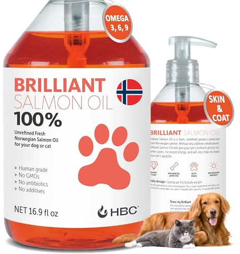 Salmon Oil for Dogs - Healthy Skin & Coat, All Natural Norwegian Fish Oil Food Supplement for Pets, Omega 3 EPA DHA, Ideal for Shedding, Allergy, Itching, Dry Skin, Joint & Bone Health - 16.9 Oz