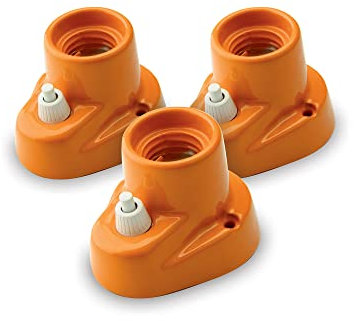 AMARCORDS - 3 Appliques en porcelaine avec bouton, prise E27, base avec interrupteur, douille vintage de couleur ORANGE