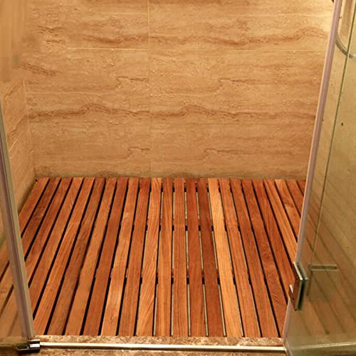 Zhaomi Tappetino Doccia All'Aperto,Tappetino per Doccia da Bagno,Tappetini da Bagno in Teak Massiccio,Tappeto Sauna,Pedana in Legno da Bagno Multifunzionali Eleganti,per Bagno (65x65cm/25.6x25.6in)